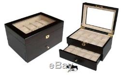 20 Ebony Walnut Dark Wood Mens Watch Collector Jewelry Display Case Box Gift