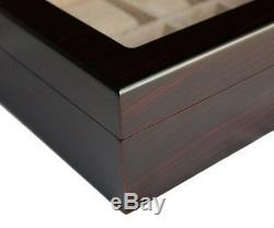 20 Ebony Walnut Dark Wood Mens Watch Collector Jewelry Display Case Box Gift