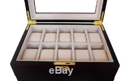20 Large Wrist Watch Display Storage Case Box Chest Ebony Coromandel