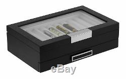 20 Pen Black Ebony Wood Display Case Fountain Storage Box Black Handle Glass Top