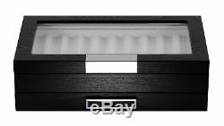 20 Pen Black Ebony Wood Display Case Fountain Storage Box Black Handle Glass Top