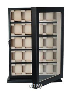 20 Piece Black Ebony Wood Watch Display Wall Hanging Case and Storage Organizer