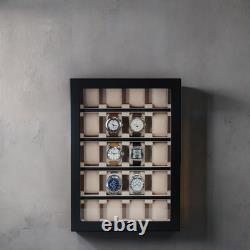20 Piece Black Wood Watch Display Wall Hanging Case and Organizer Box
