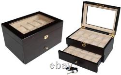 20 Piece Ebony Walnut Wood Men'S Watch Box Display Case Collection Jewelry Box S