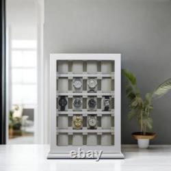 20-Piece White Wood Watch Display Case & Organizer for Oversized Watches