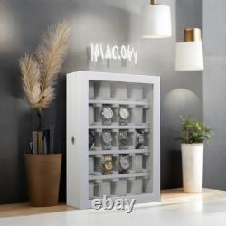 20-Piece White Wood Watch Display Case & Organizer for Oversized Watches