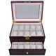20 Slot Watch Jewelry Box Display Case Ebony Glass Top Jewelry Organizer