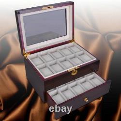 20 Slot Watch Jewelry Box Display Case Ebony Glass Top Jewelry Organizer