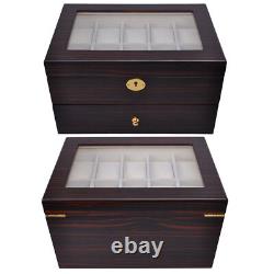 20 Slot Watch Jewelry Box Display Case Ebony Glass Top Jewelry Organizer