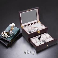 20 Slot Watch Jewelry Box Display Case Ebony Glass Top Jewelry Organizer