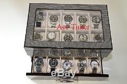 20 Watch Carbon Fiber Display & Storage Case Fit Large Watches Up to 60mm