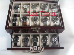 20 Watch Glass Top Rosewood Display Case Large Watches Up to 60mm + Free Cloth