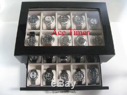 20 Watch (Premium) Glass Top Black Lacquer Display Case Fits Up to 60mm INVICTA