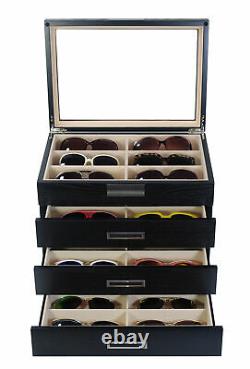 24 Piece Eyeglass Sunglass Four Level Glasses Display Case Drawer Storage Box