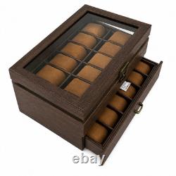 24 Slot Watch Box 2 Tier Display Case Glass Top Jewellery Storage Organizer