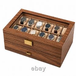24 Slot Watch Box 2 Tier Display Case Glass Top Jewellery Storage Organizer