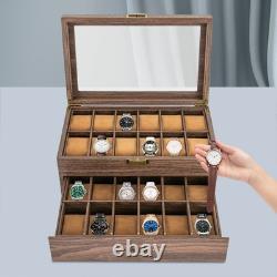 24 Slot Watch Box 2 Tier Display Case Glass Top Jewellery Storage Organizer