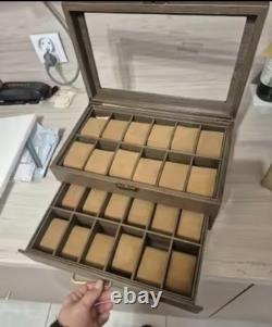24 Slot Watch Box 2 Tier Display Case Glass Top Jewellery Storage Organizer
