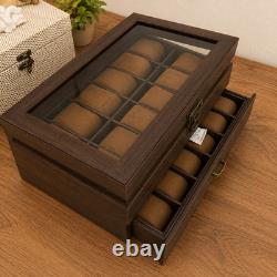 24 Slot Watch Box 2 Tier Display Case Glass Top Jewellery Storage Organizer