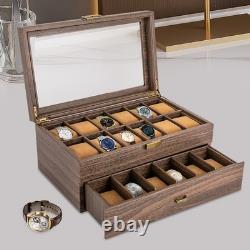 24 Slot Watch Box 2 Tier Display Case Glass Top Jewellery Storage Organizer