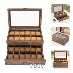 24 Slot Watch Box 2 Tier Display Case Glass Top Jewellery Storage Organizer
