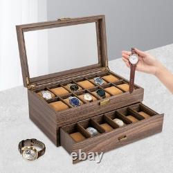 24 Slot Watch Box 2 Tier Display Case Glass Top Jewellery Storage Organizer