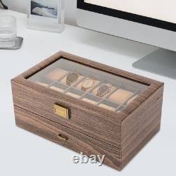 24 Slot Watch Box 2 Tier Display Case Glass Top Jewellery Storage Organizer