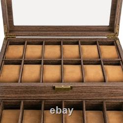 24 Slot Watch Box 2 Tier Display Case Glass Top Jewellery Storage Organizer