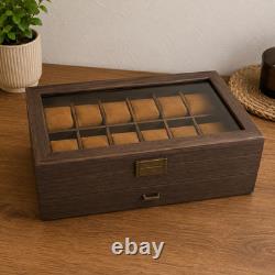 24 Slot Watch Box 2 Tier Display Case Glass Top Jewellery Storage Organizer