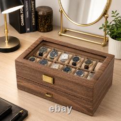 24 Slot Watch Box 2 Tier Display Case Glass Top Jewellery Storage Organizer