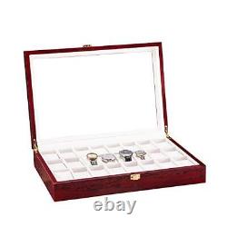 24 Slots Wooden Case Watch Display 16.7 x 11.42 x 3.15 Bright Mahogany Red