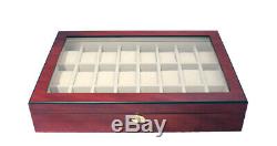 24 Watch Cherry Storage Rose Wood Display Chest Box Display Wooden Case Cabinet