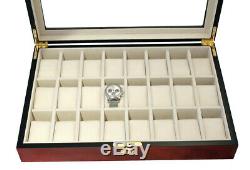 24 Watch Cherry Storage Rose Wood Display Chest Box Display Wooden Case Cabinet