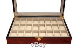 24 Wrist Watch Rosewood Storage Display Chest Box Display Wooden Case Cabinet