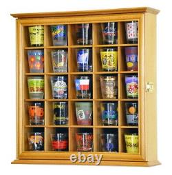25 Shot Glass Shotglass Display Case Cabinet Holder Wall Rack withLockable Door