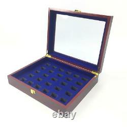 27 Hole HQ Cherry Wood Large Championship & Class Ring Display Case Clear Window
