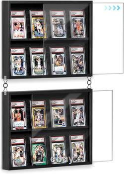 2 Pack Wall-Mounted Wooden Trading Card Display Case Black