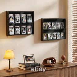 2 Pack Wall-Mounted Wooden Trading Card Display Case Black