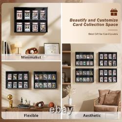 2 Pack Wall-Mounted Wooden Trading Card Display Case Black