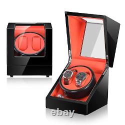 2 Watch Winder Box Wood Rotating Display Case Quality Piano Black and Red