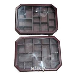 2 X Wall Wood Glass Display Case Curio Cabinet Knick Knack Jewelry Boxes READ