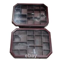 2 X Wall Wood Glass Display Case Curio Cabinet Knick Knack Jewelry Boxes READ