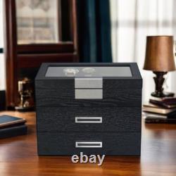 30 Black Ebony Wood Watch Extra Height Clearance Box Display Case 3 Level Storag