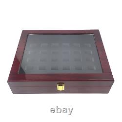 30 Hole HQ Cherry Wood Large Championship & Class Ring Display Case Clear Window