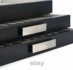 30 Pen slot Fountain Ebony Wood glass Display Case Organizer Storage Box Jewelry