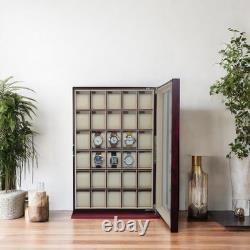 30-Piece Cherry Wood Watch Display Case Ideal Father's Day Gift