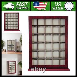 30-Piece Cherry Wood Watch Display Case, Wall-Mounted Storage Organizer