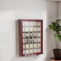 30-Piece Cherry Wood Watch Display Case, Wall-Mounted Storage Organizer