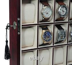 30-Piece Cherry Wood Watch Display Case, Wall-Mounted Storage Organizer