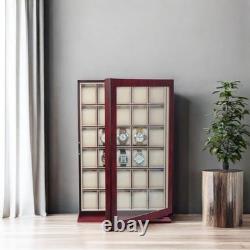 30-Piece Cherry Wood Watch Display Case, Wall-Mounted Storage Organizer